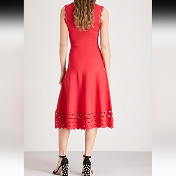 Maje Rumba fit and flare midi dress, red with lacy cutouts, size 1 US S - Picture 4 of 11
